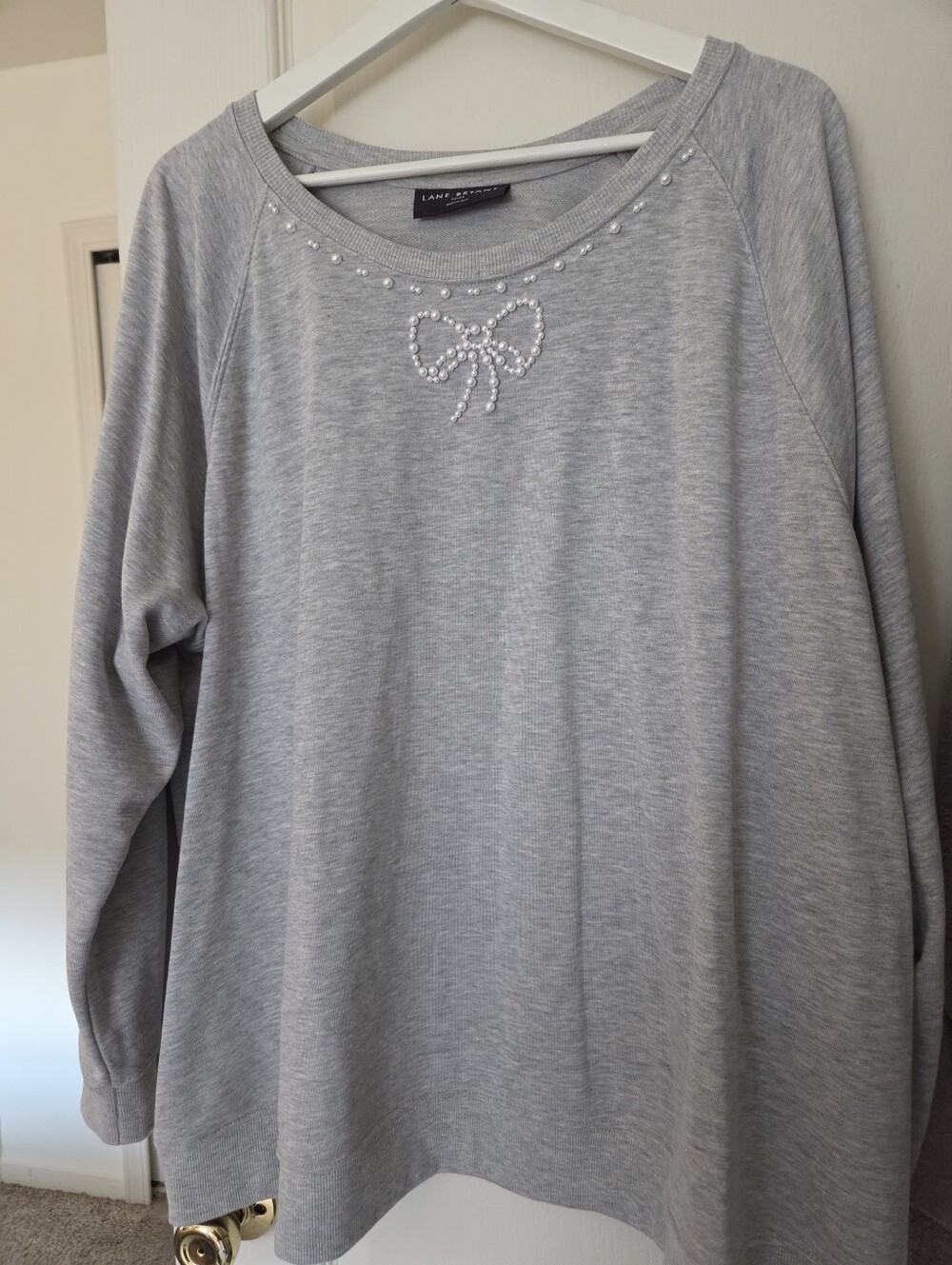 Lane Bryant Light Gray Pearl Bow Sweatshirt